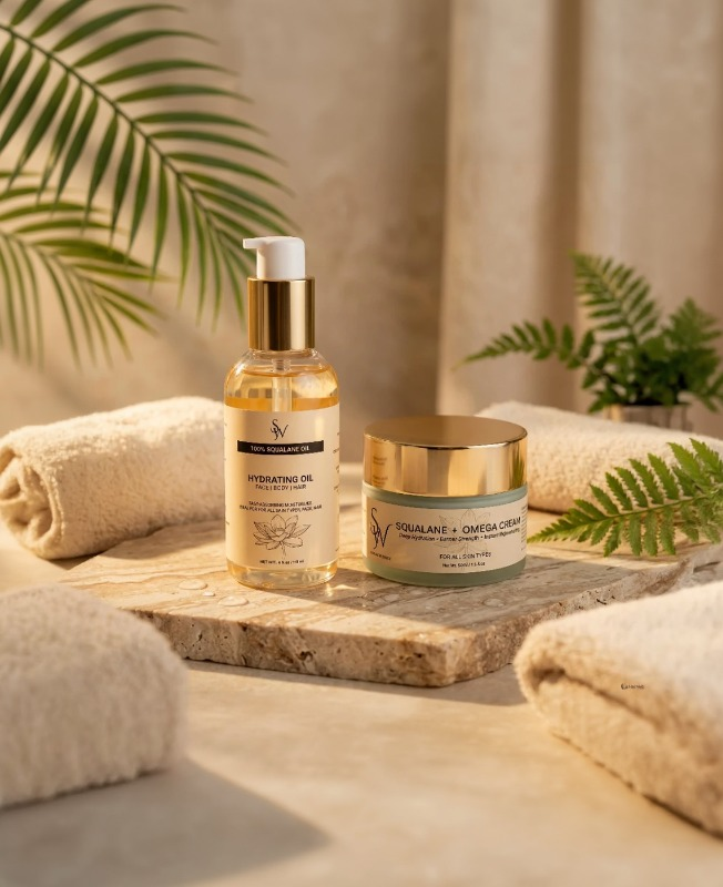 SWAG WORLDWIDE 100% Pure Squalane Oil & Squalane + Omega Cream - Complete Hydration Skincare Set