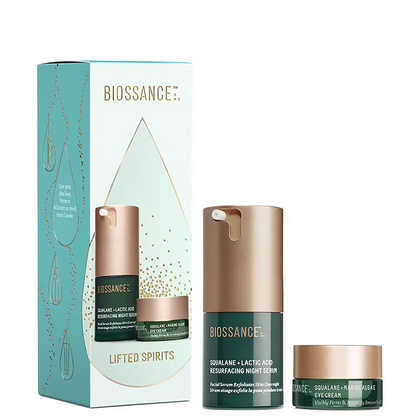 Biossance Lifted Spirits Duo: Squalane + Lactic Acid Resurfacing Night Serum &amp; Marine Algae Ceam
