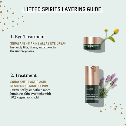 Biossance Lifted Spirits Duo: Squalane + Lactic Acid Resurfacing Night Serum &amp; Marine Algae Ceam