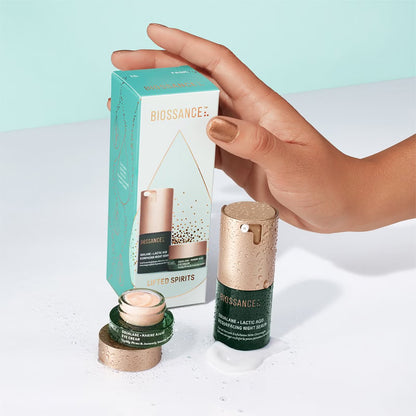 Biossance Lifted Spirits Duo: Squalane + Lactic Acid Resurfacing Night Serum &amp; Marine Algae Ceam
