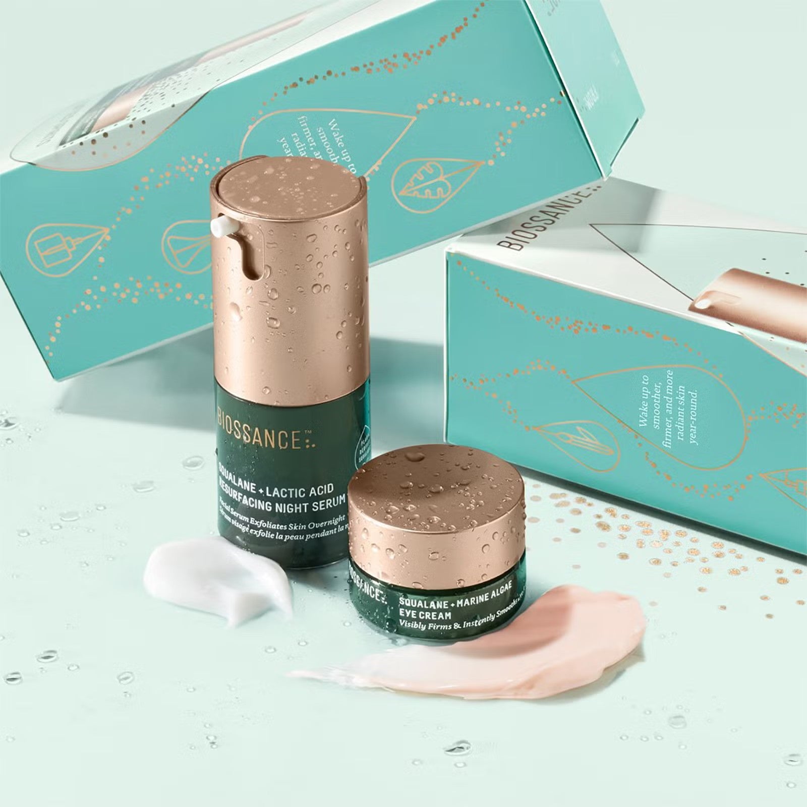 Biossance Lifted Spirits Duo: Squalane + Lactic Acid Resurfacing Night Serum &amp; Marine Algae Ceam